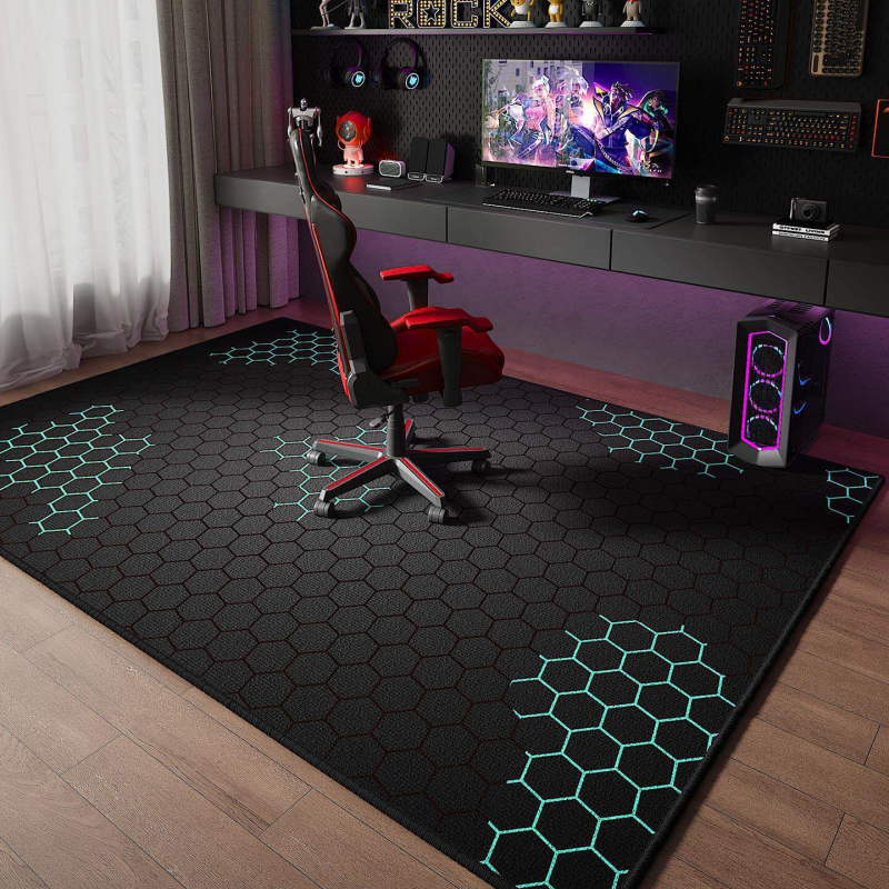 Esports Gaming Live - VIKAMA Neon Hexagon Gaming Area Rug