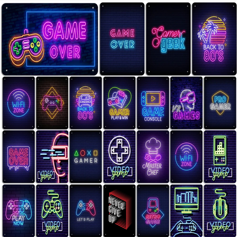 Esports Gaming Hotel - Neon Video Game Metal Tin Signs