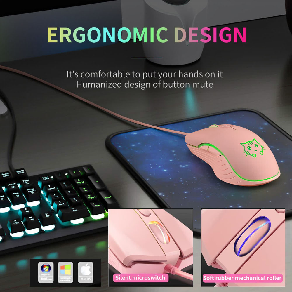 Wired USB Gaming Mouse Pink Co - Esports Gaming Maus avaliação e preço